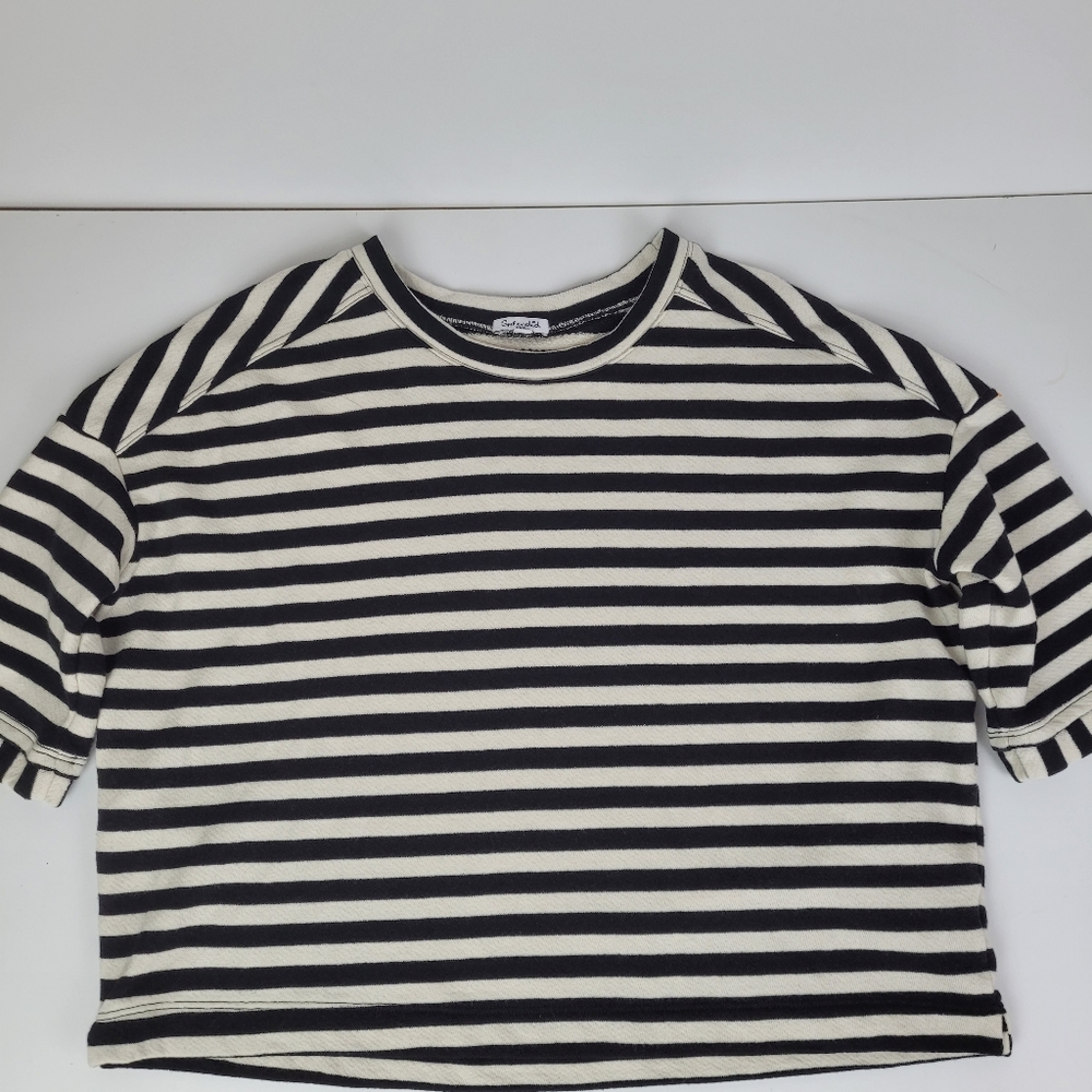 Splendid Striped Knit Crop Top Size S Black White Nautical Cape Cod
